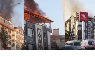 KAFKAS MAHALLESİ’NDE BİNA ÇATISINDA YANGIN ÇIKTI